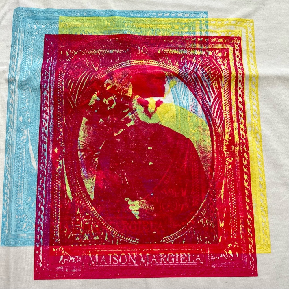 Maison Margiela S50GC0649 Frame Print Short Sleeve Shirt White/pink size IT 44 - Picture 2 of 5